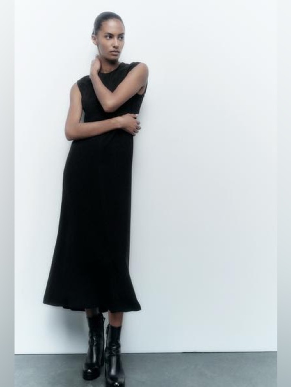 Zara Flowy Midi Dress Black S NWOT